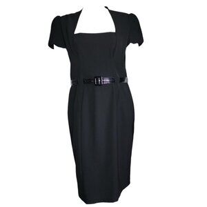 JONES NEW YORK Solid All Black Zip Back Belted Short Sleeve Dress Womens Size 8